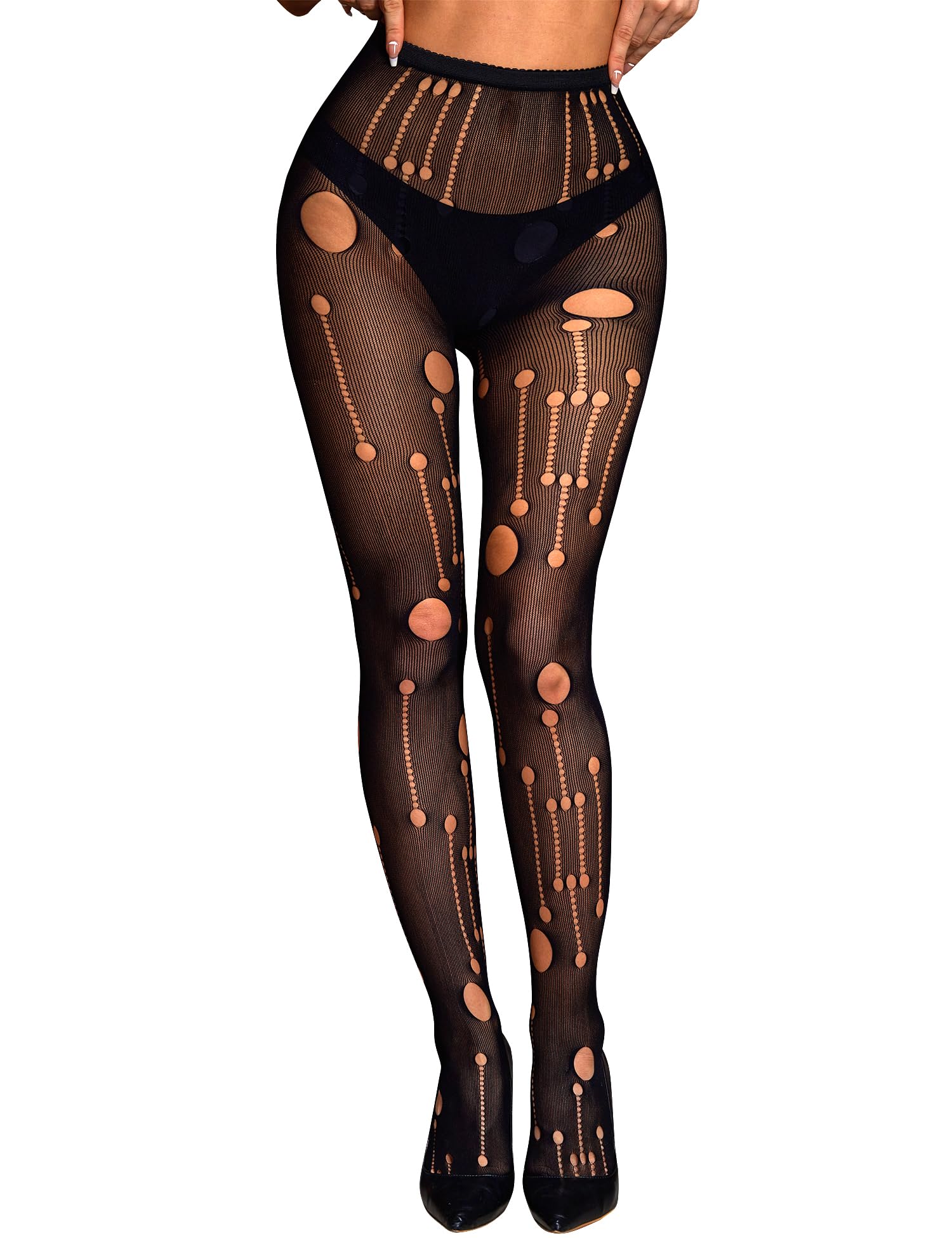 RSLOVE Patterned tights High Waist Christmas Fishnet collant neri taglia unica vita alta