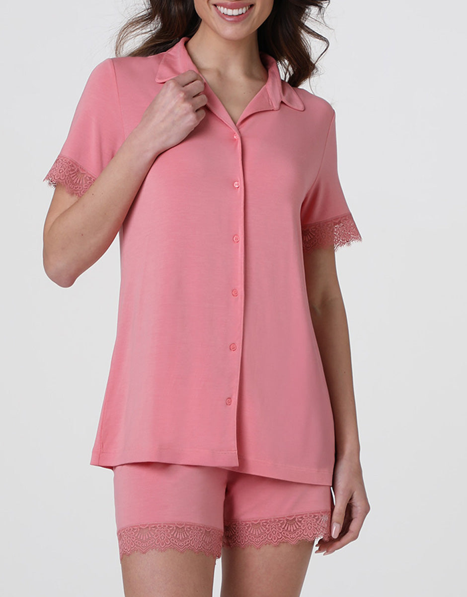 Lovable Basic Soul Elegant Modal Pigiama corto aperto rosa malva
