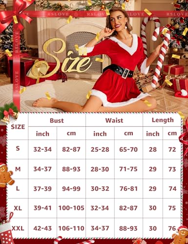 RSLOVE Costumes Mrs Claus abito con cappuccio rosso taglia L in velluto