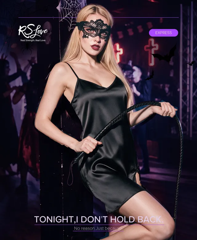 RSLOVE Babydoll Satin Lace V Neck Babydoll Nightgown babydoll nero