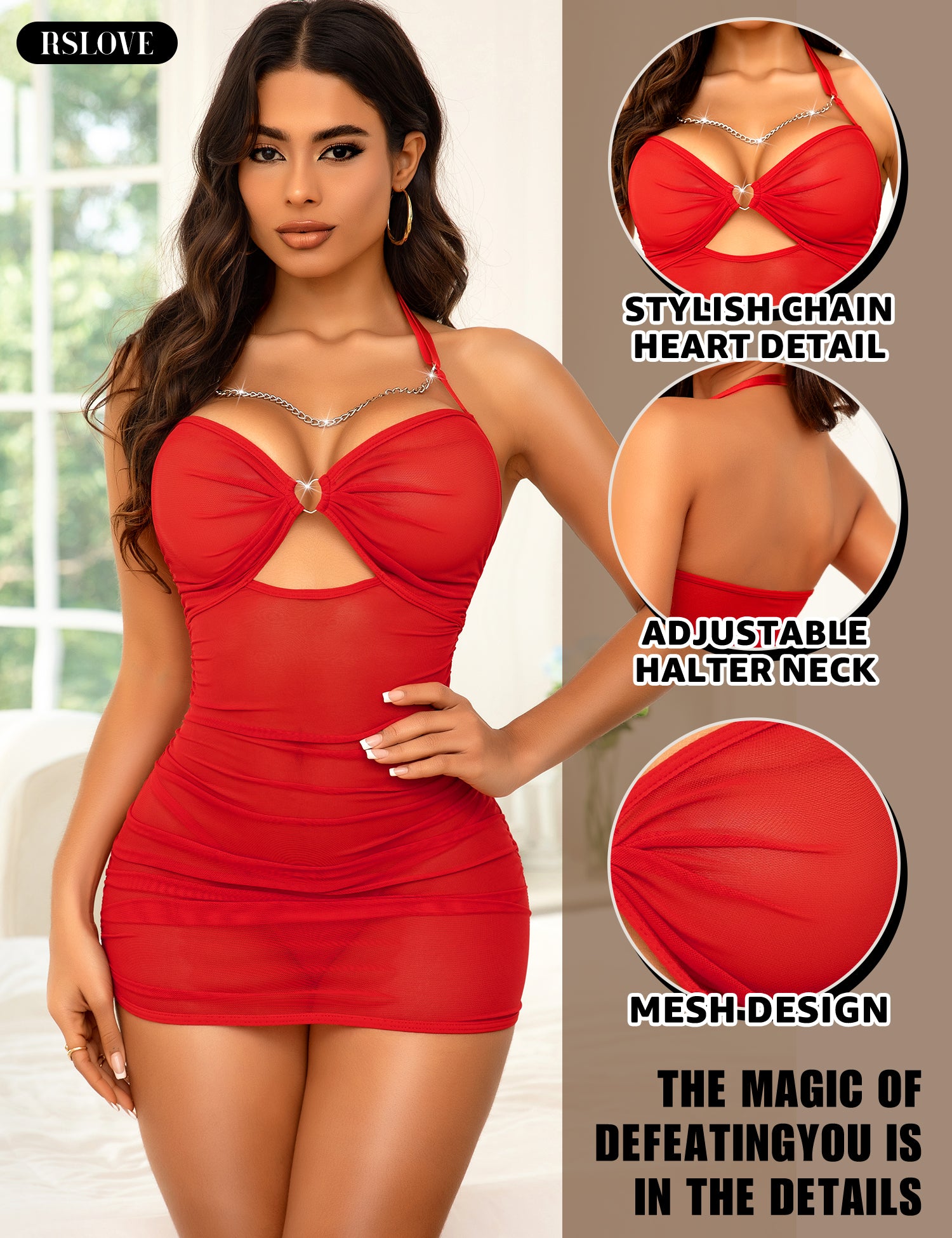RSLOVE Babydoll Mesh Mini Dress Babydoll Chemise babydoll nero S