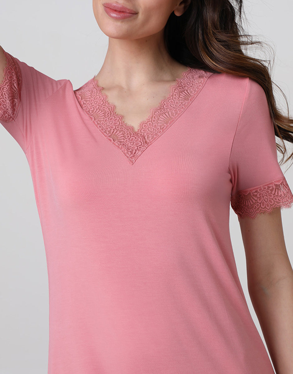 Lovable Basic Soul Elegant Modal camicia da notte rosa malva modal elasticizzato