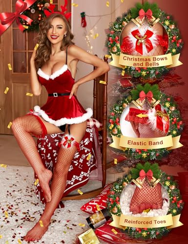 RSLOVE Stocking Red Fishnet Christmas calze autoreggenti rosse rete grande