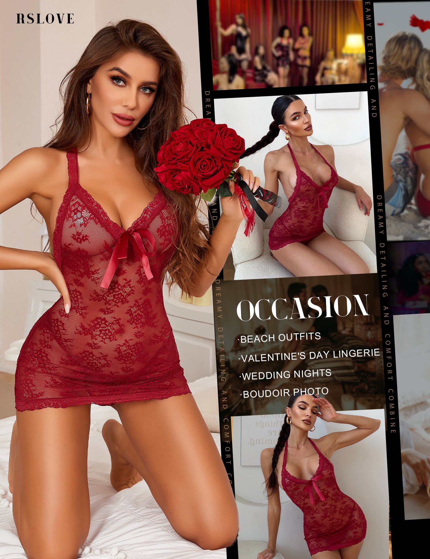 RSLOVE Babydoll Halter Lace Babydoll babydoll bianco S