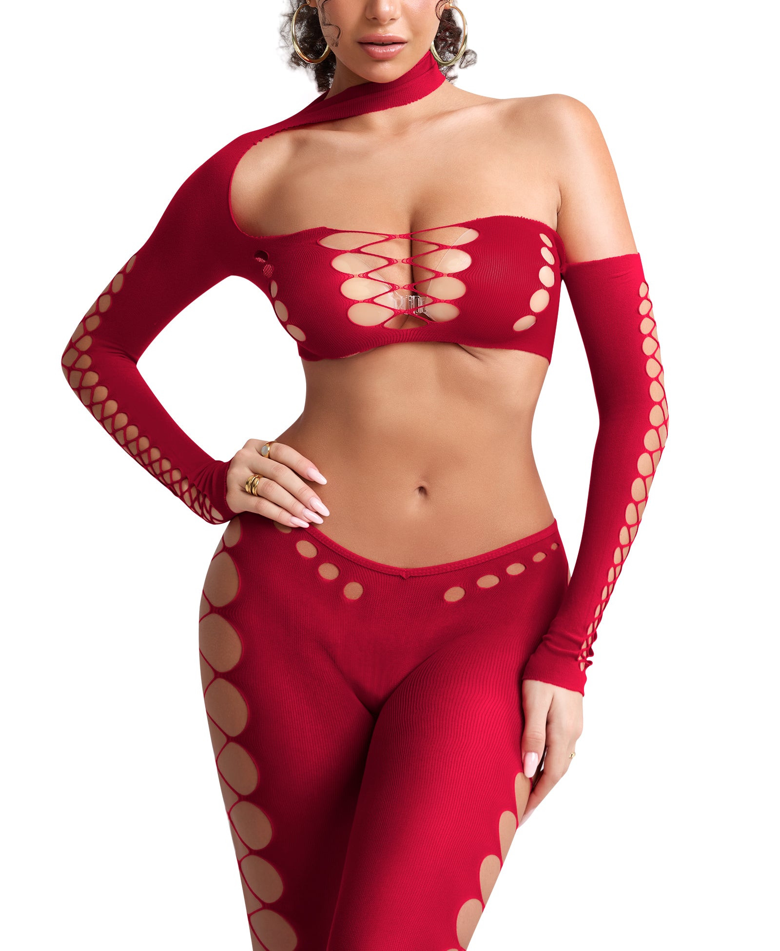 RSLOVE Bodystocking Cut Out Fishnet Two Piece Set body in rete nero