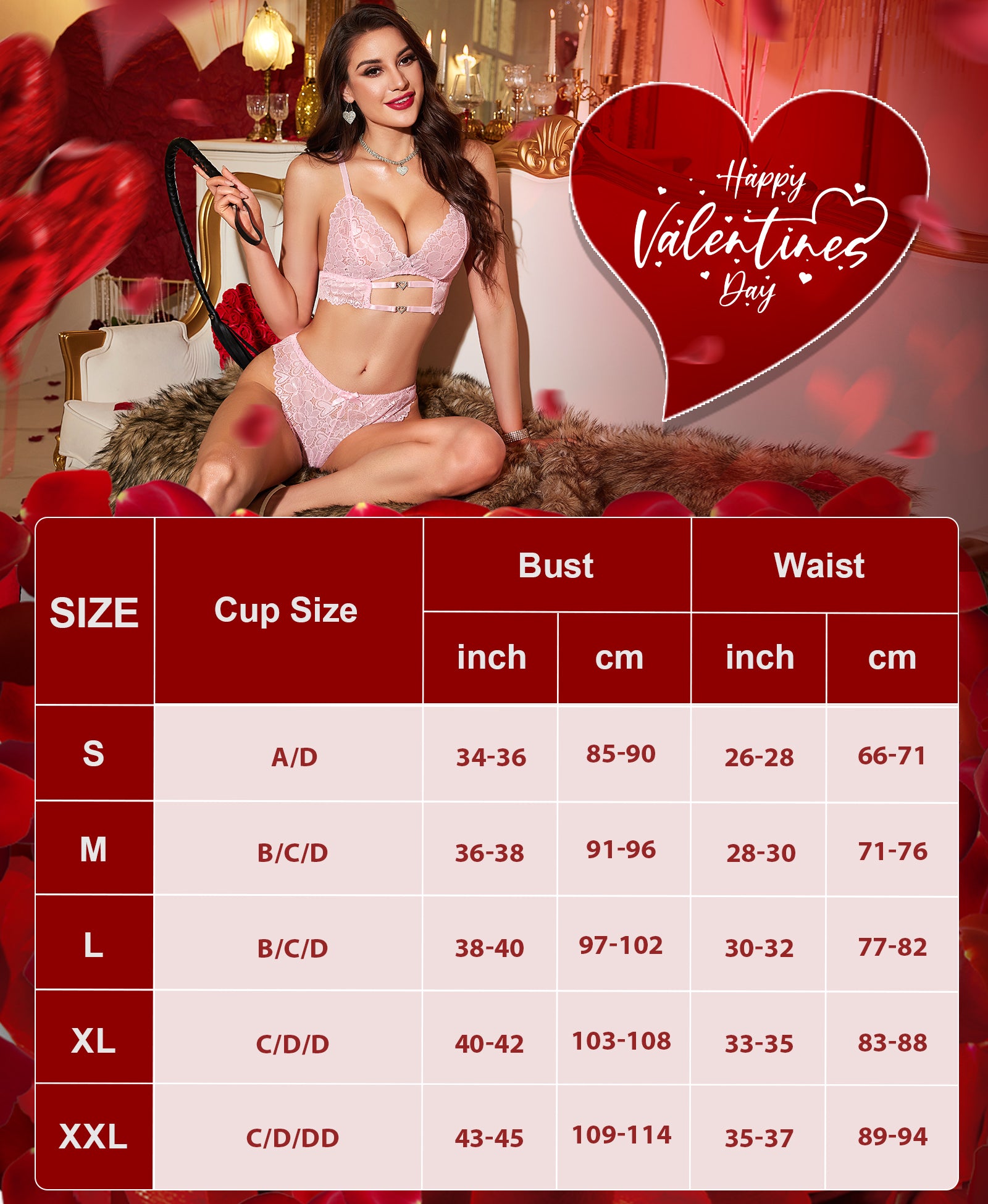 RSLOVE Bra & Panty Sets Heart Lace completo lingerie rosso in pizzo
