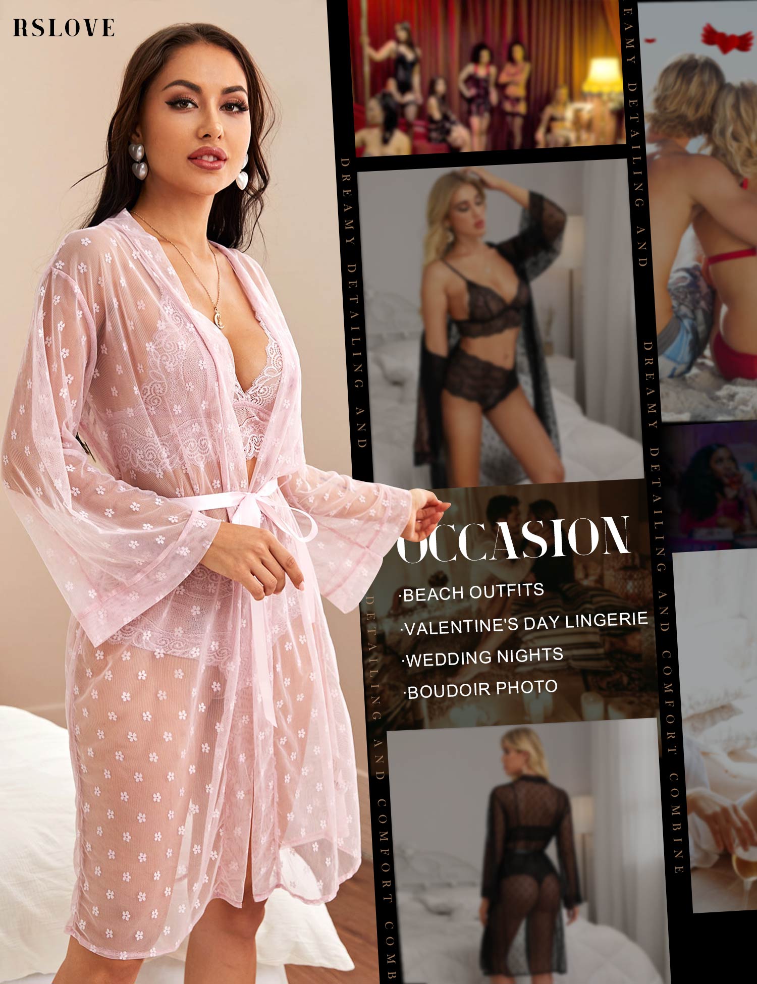 RSLOVE Robe 3-Piece Floral Lace Bra Panty Set lingerie pizzo