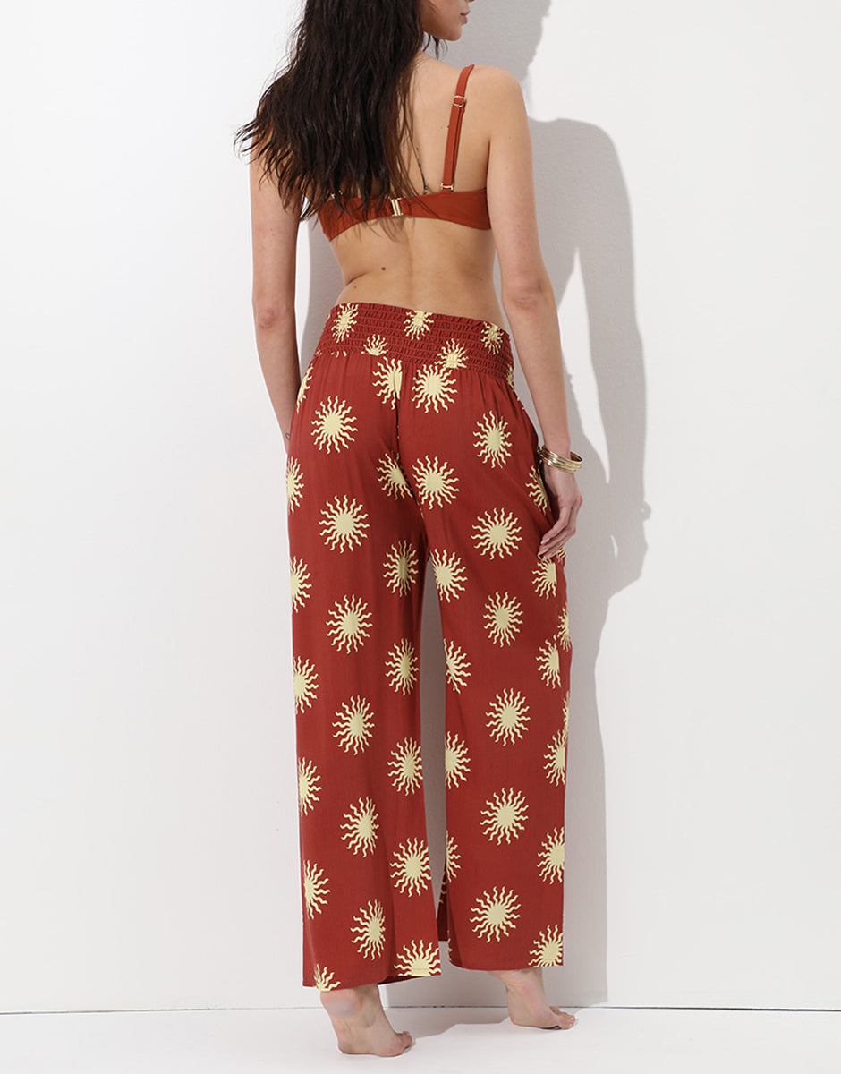 Lovable Basic Soul Pantaloni in viscosa terra stampa sole pantaloni mare