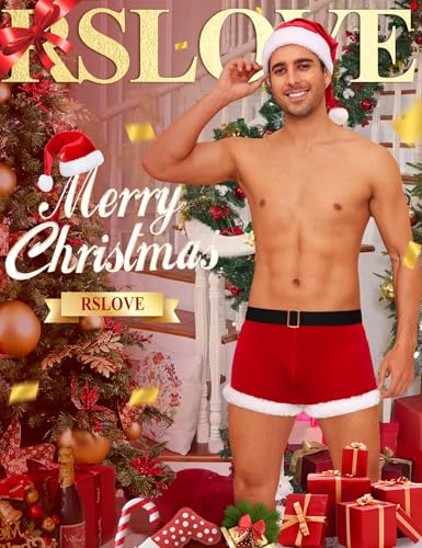 RSLOVE Costumes boxer Babbo Natale rosso con cappello taglia S-XXL
