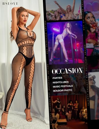 RSLOVE Bodystocking Geometric Fishnet Deep V Backless Bodystocking body nero taglia unica
