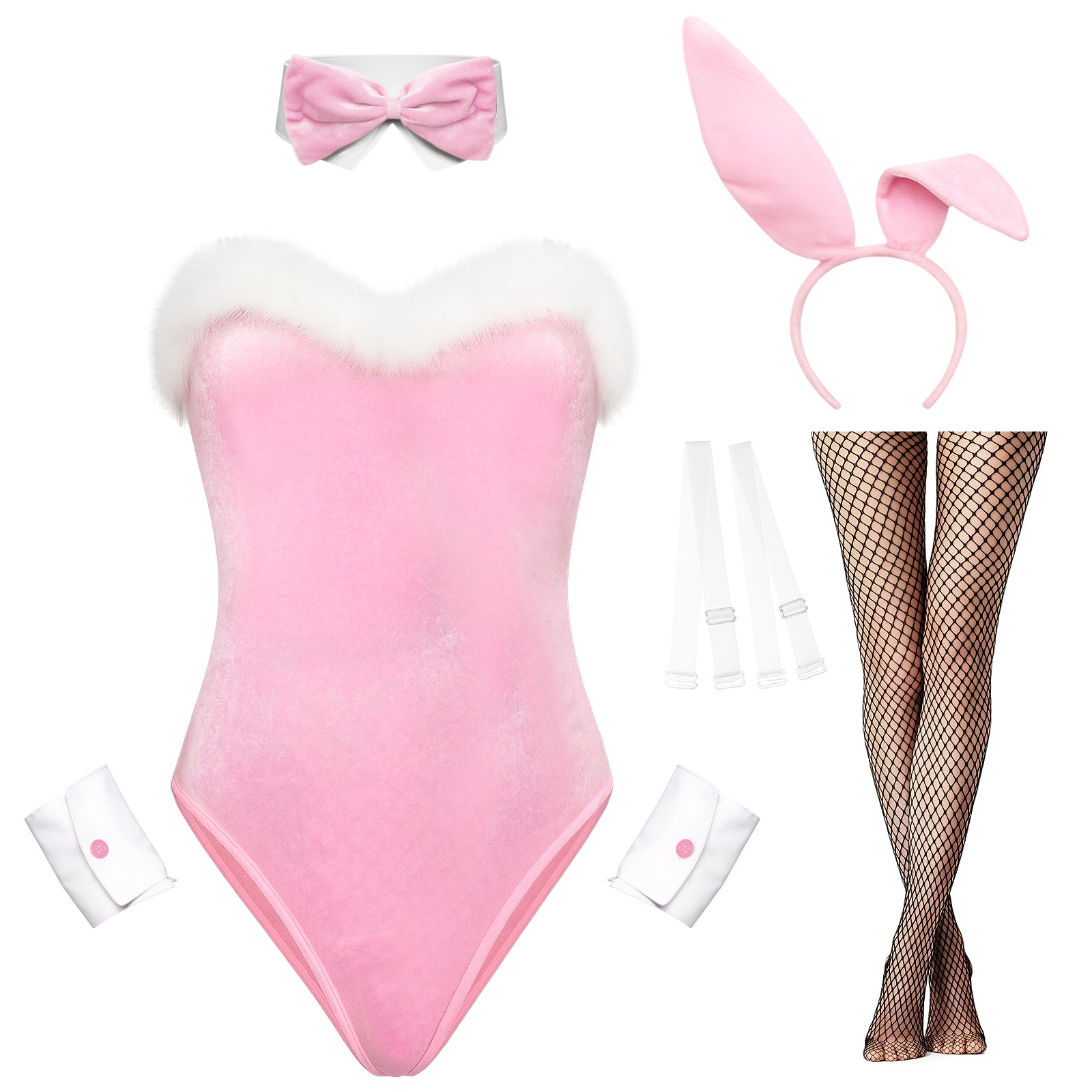 RSLOVE Costumes 7 Piece Bunny Costume Teddy Bodysuit Set body nero