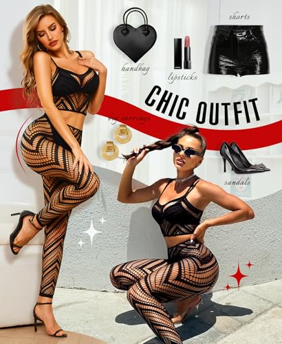 RSLOVE Fishnet Diamond Cut-Out Camisole Top & Leggings rete neri
