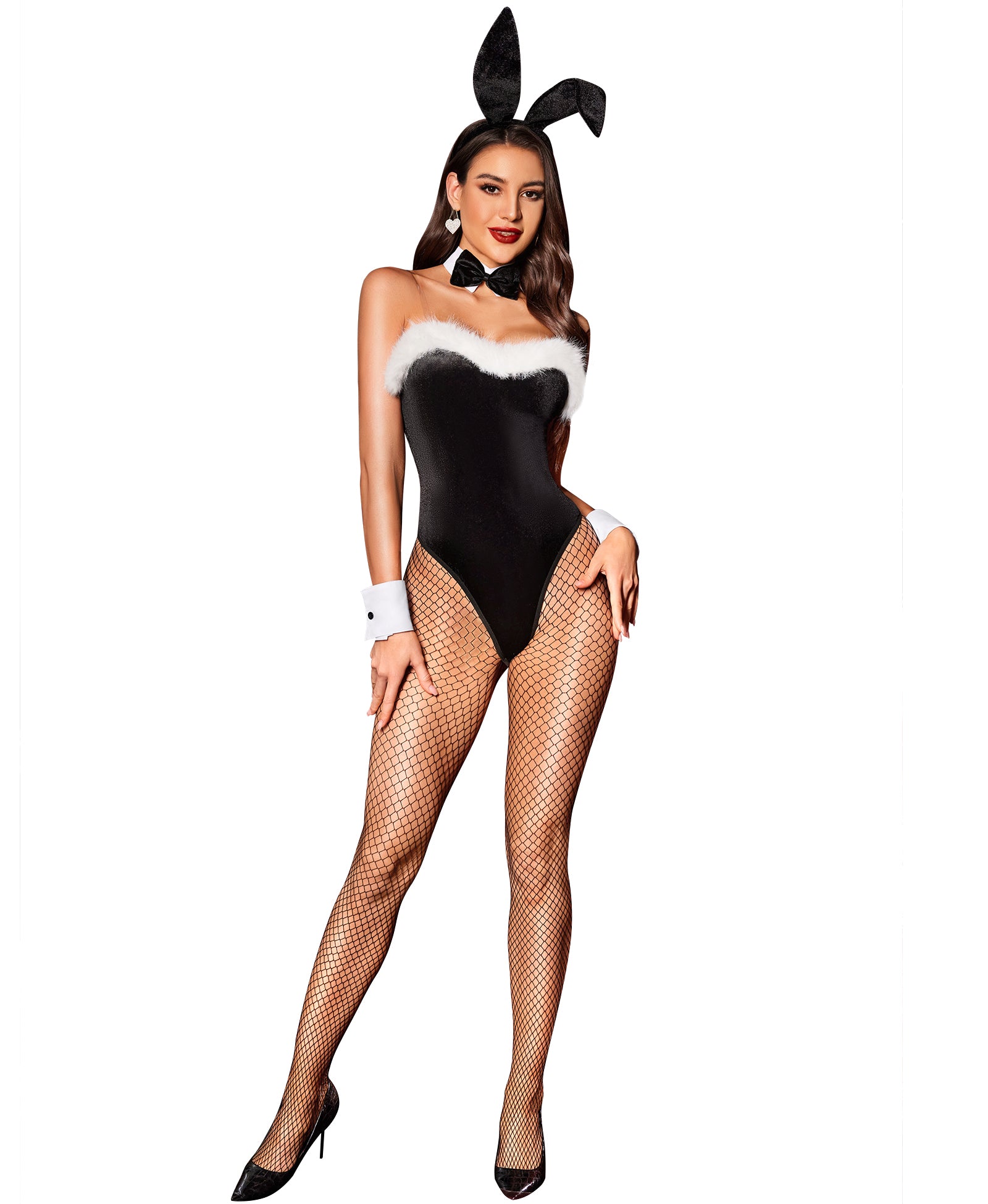RSLOVE Costumes 7 Piece Bunny Costume Teddy Bodysuit Set body nero