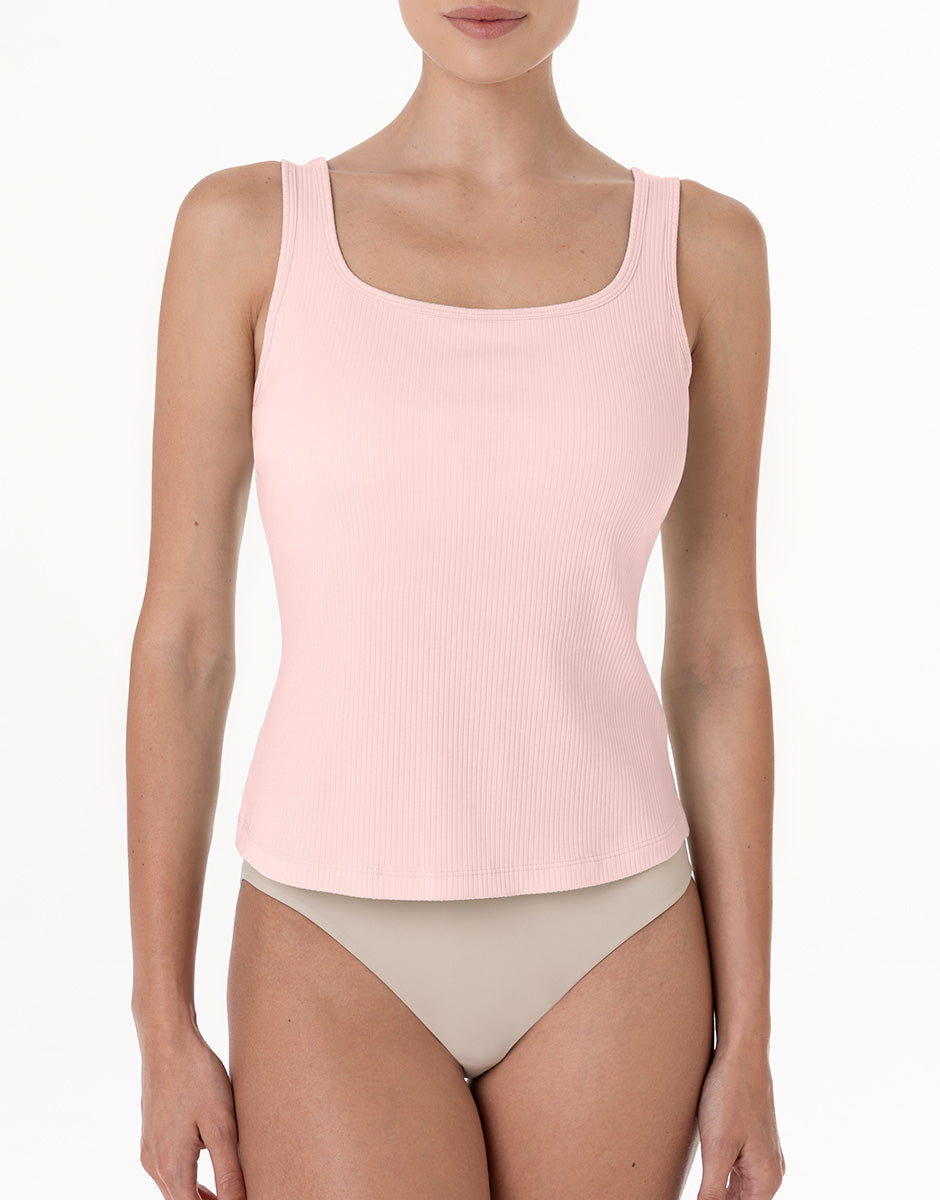 Lovable Basic Soul canotta con scollo quadrato rosa cipria in cotone a costine