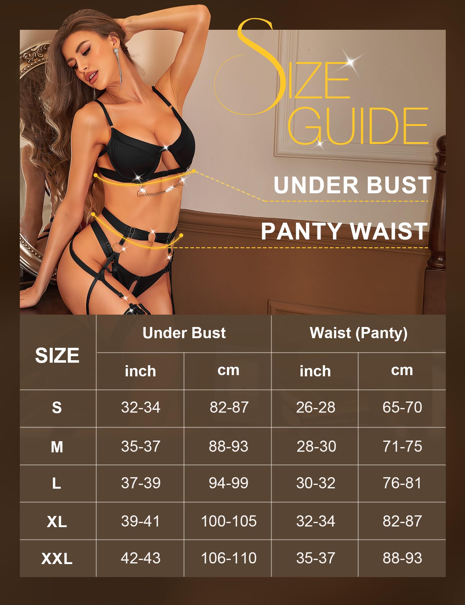 RSLOVE Garter Belt 3 Piece set lingerie reggiseno e reggicalze nero