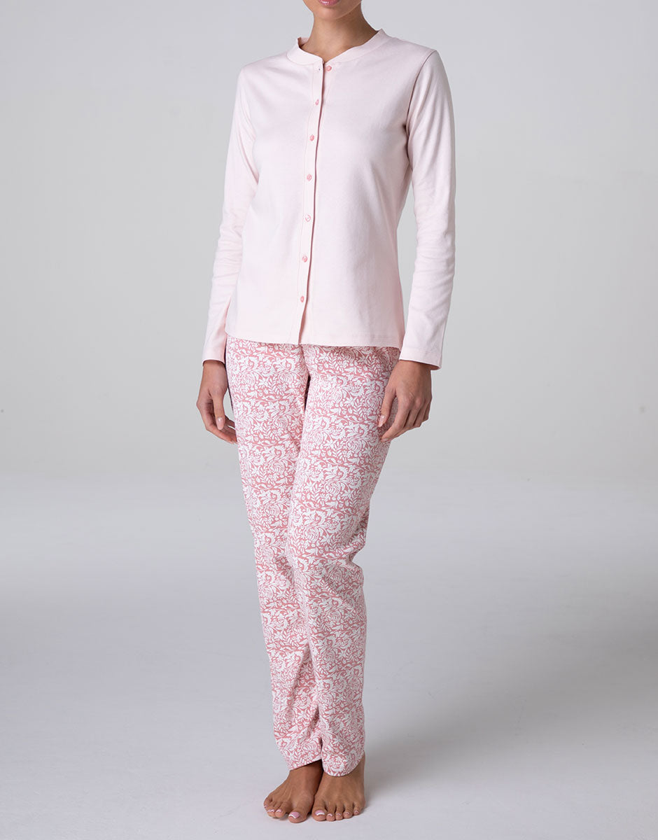 Lovable Basic Soul Pigiama Lungo Aperto rosa cipria interlock