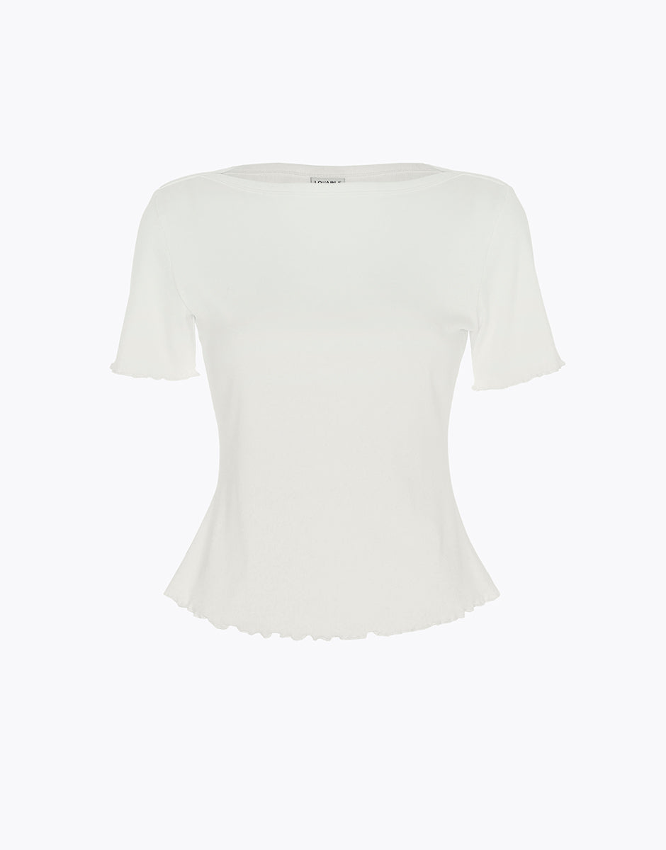 Lovable Basic Soul T-shirt scollo a barchetta in cotone a costine bianco latte