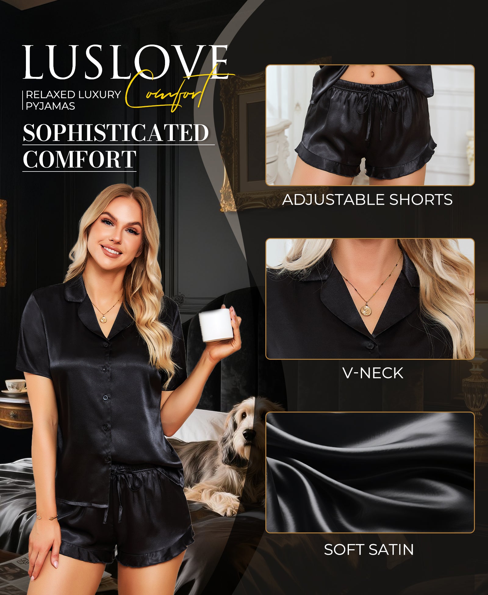 RSLOVE Pajama Set Satin Button Down 2 Piece Pyjama Set pigiama raso