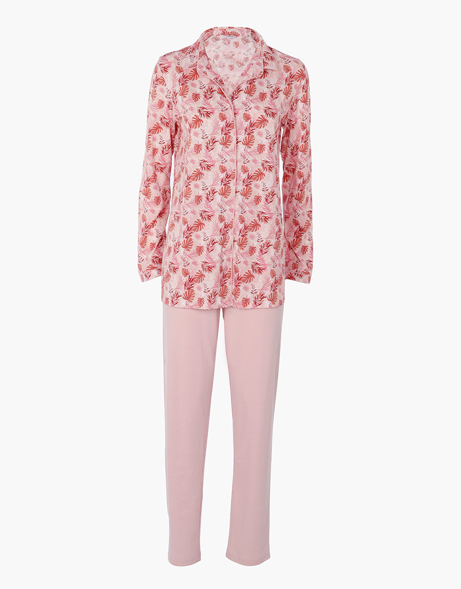 Lovable Basic Soul Pigiama Lungo Aperto in Jersey rosa polvere stampato