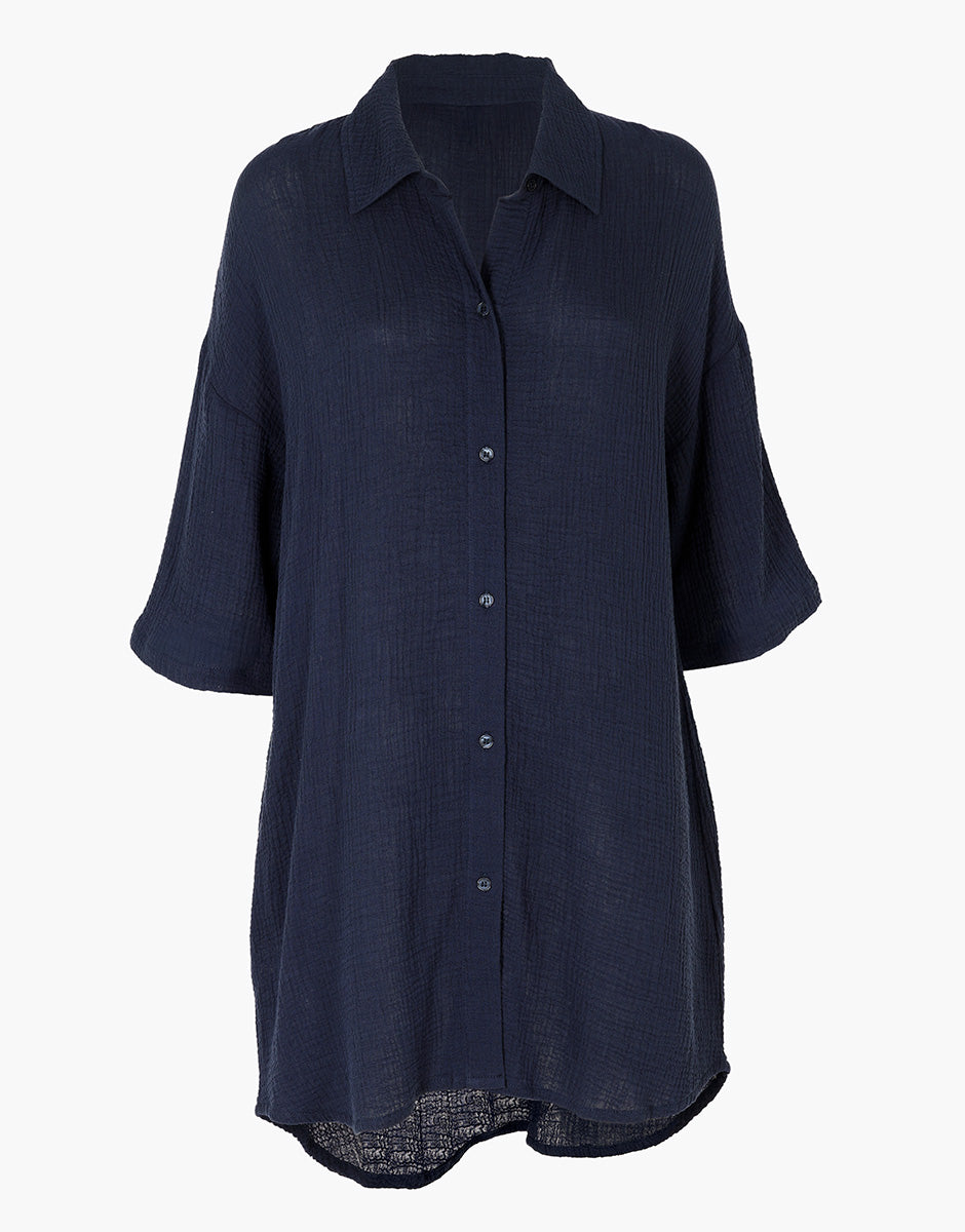 Lovable Basic Soul abito camicia manica 3/4 blu notte in cotone