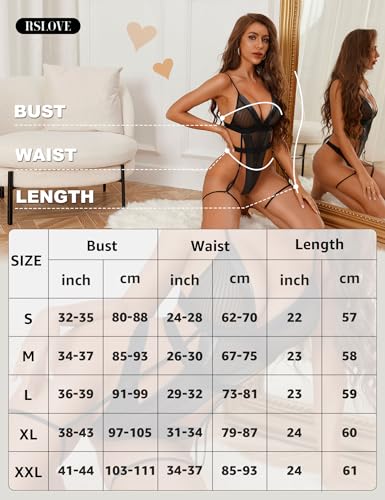 RSLOVE Teddy Strappy Teddy Lingerie with Garter body in mesh con reggicalze