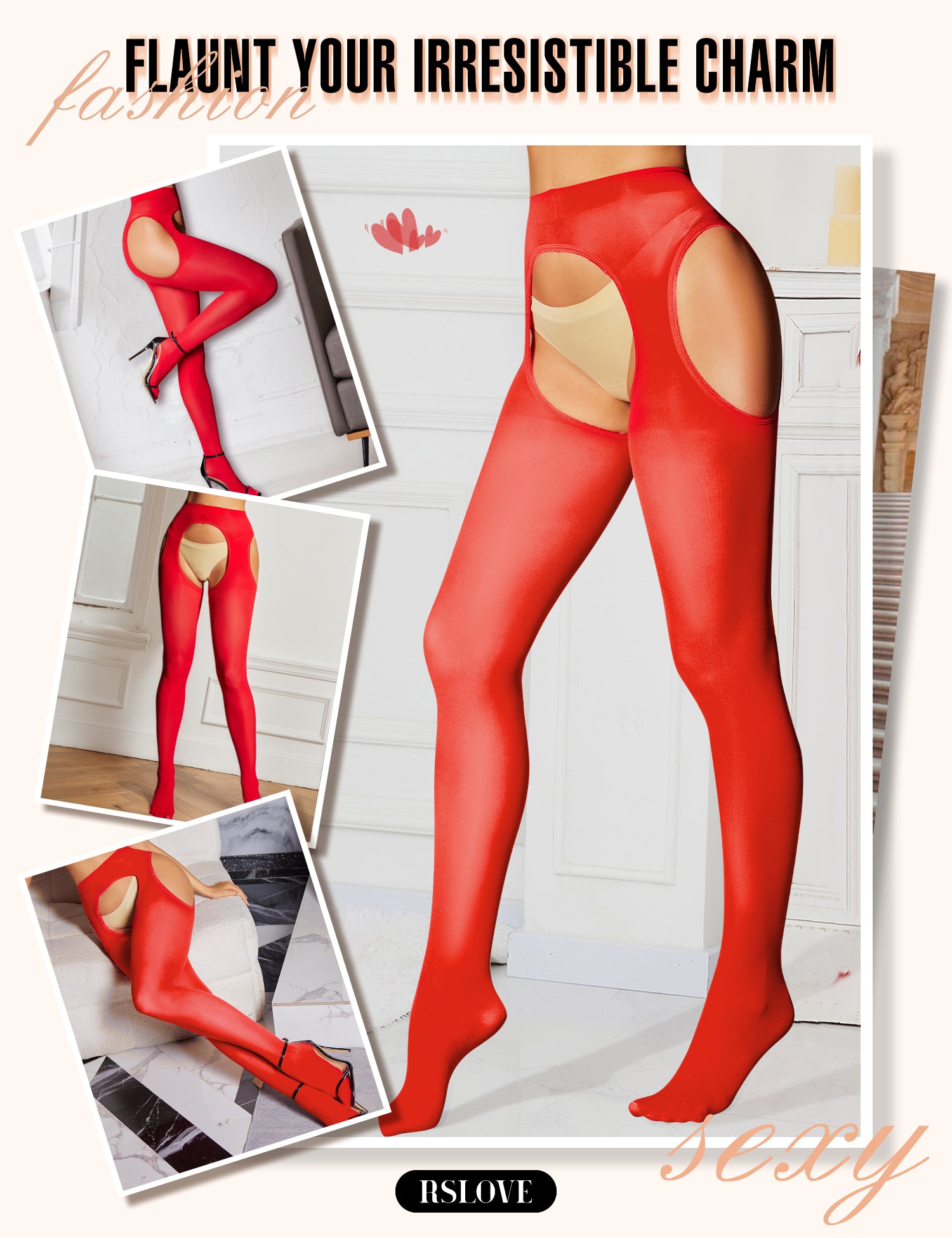 RSLOVE Tights High Waist Suspender Garter Control Top Collant neri taglia unica 80D