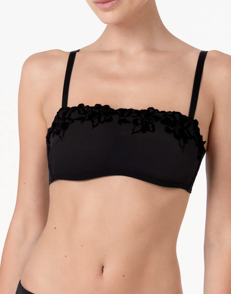 Lovable Garden Flowers Lace Velvet Embroidery reggiseno a fascia nero in tulle