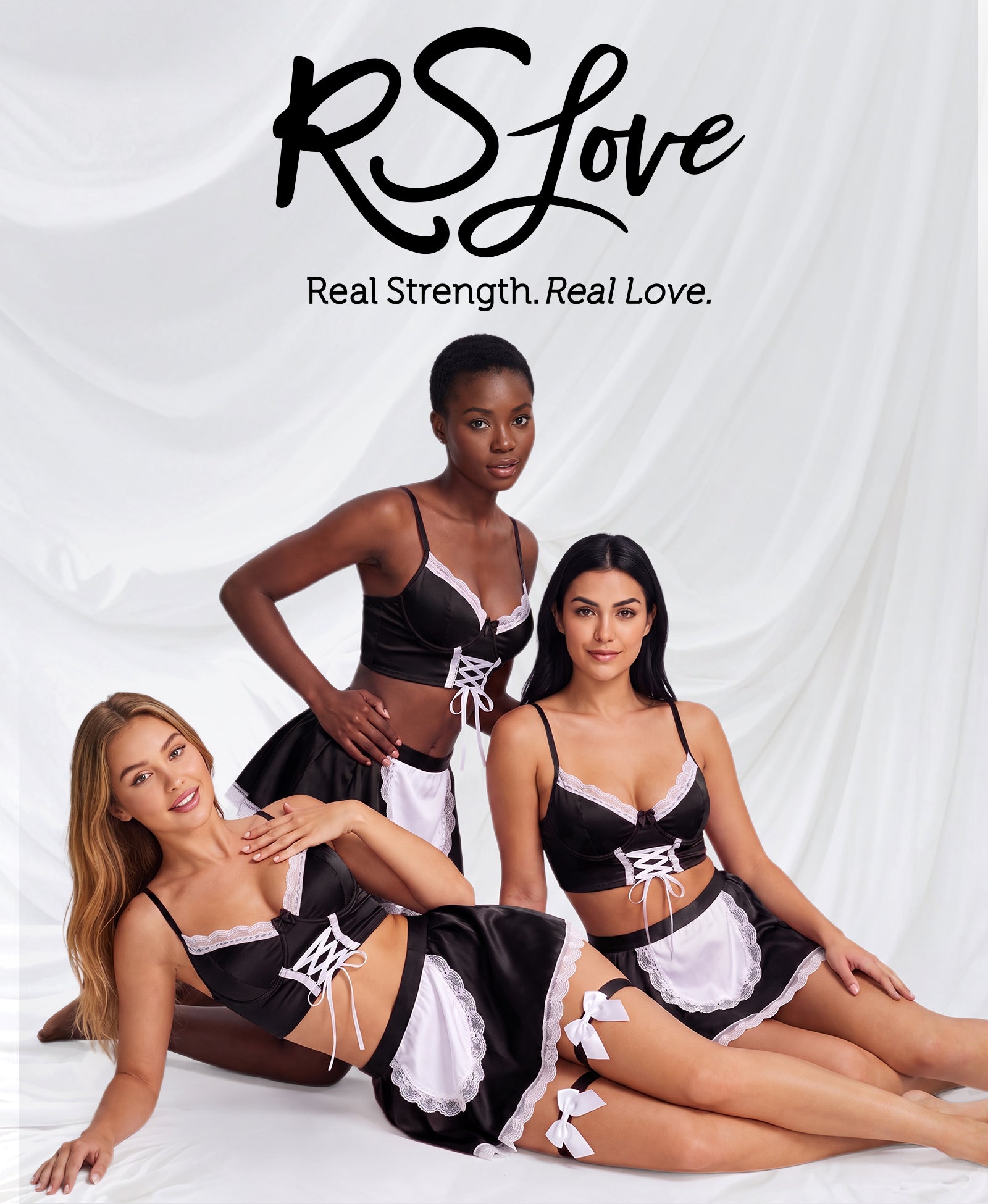 RSLOVE Costumes Maid Cosplay Lingerie Set costume maid nero 5 pezzi pizzo