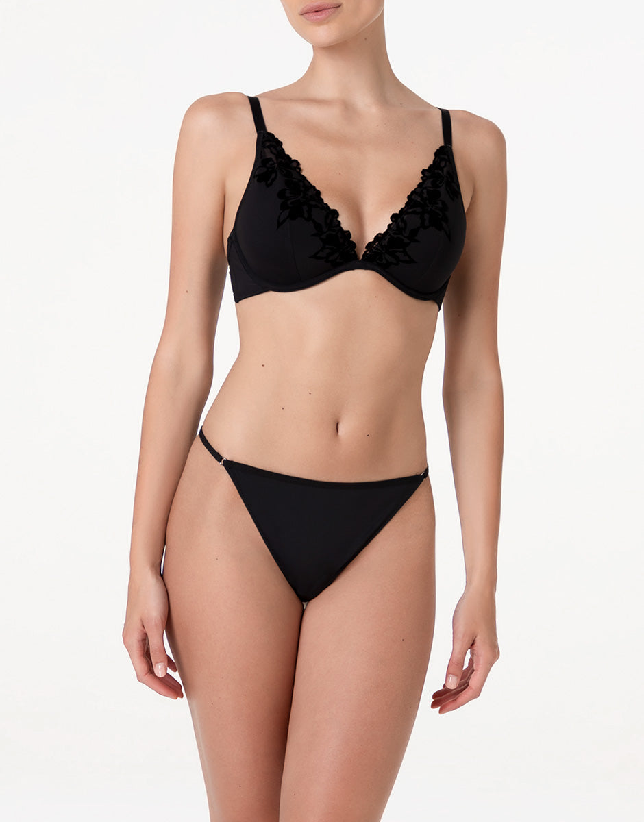 Lovable Garden Flowers Lace Velvet Embroidery reggiseno triangolo nero imbottito