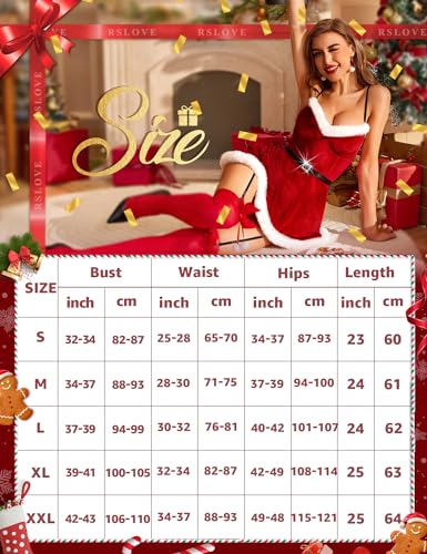RSLOVE Costumes Velvet Santa Babydoll rosso S-XXL con reggicalze