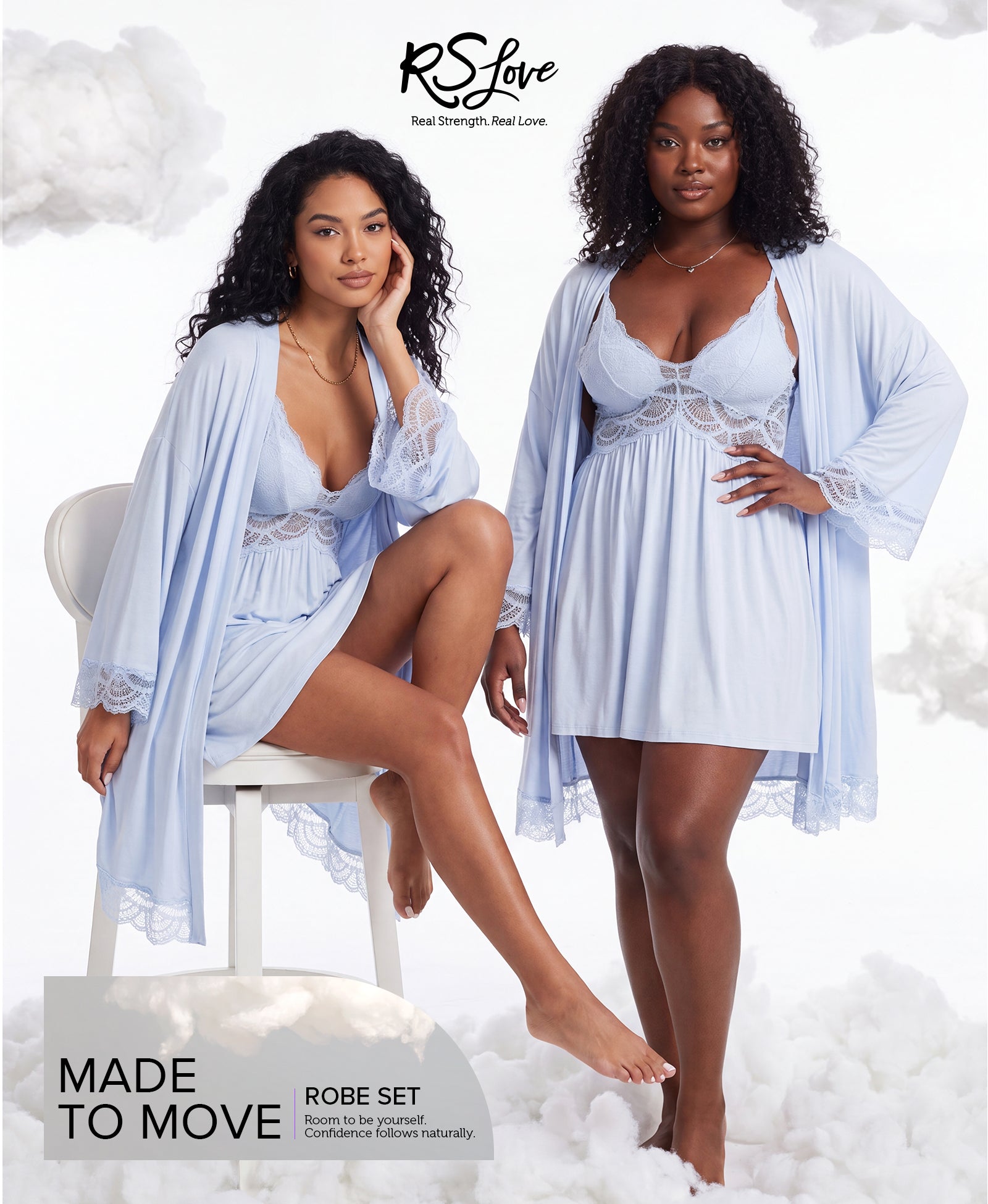 RSLOVE Robe completo vestaglia e sottoveste in modal nero 2 pezzi