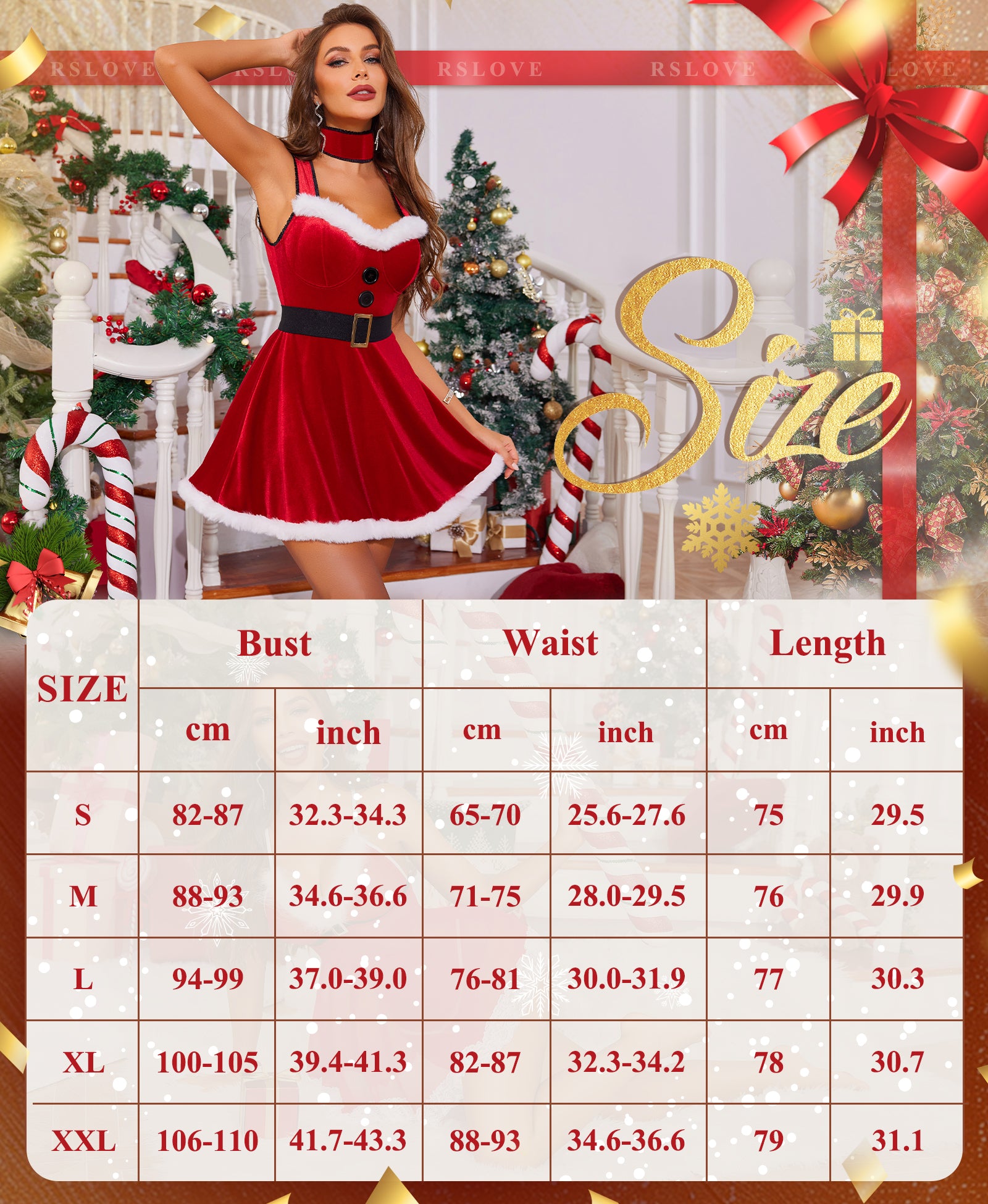 RSLOVE Costumes Babydoll natalizio in velluto taglia L