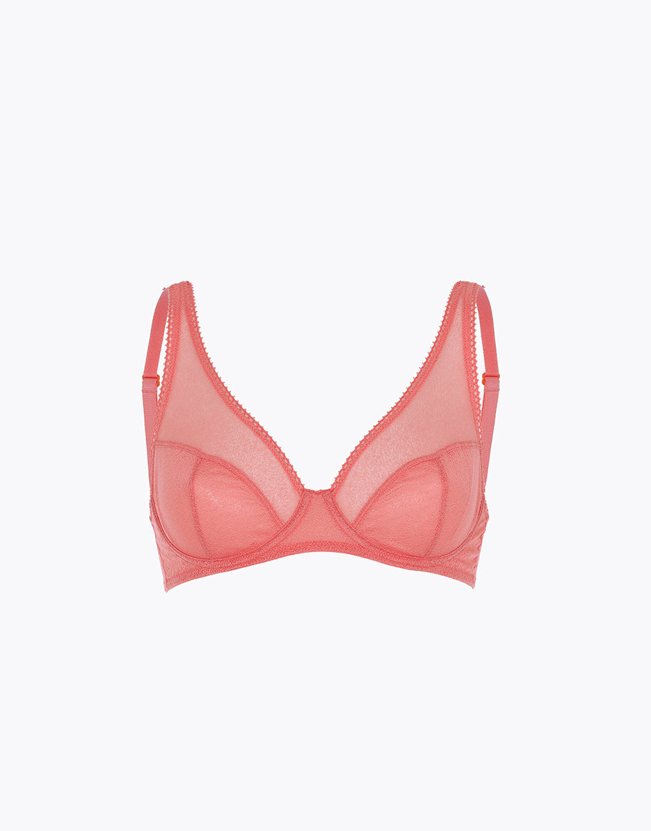 Lovable Garden Flowers Lace Fancy Mesh reggiseno con ferretto in tulle corallo