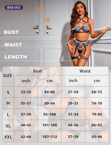 RSLOVE Garter Belt 3 Piece completo lingerie in pizzo blu