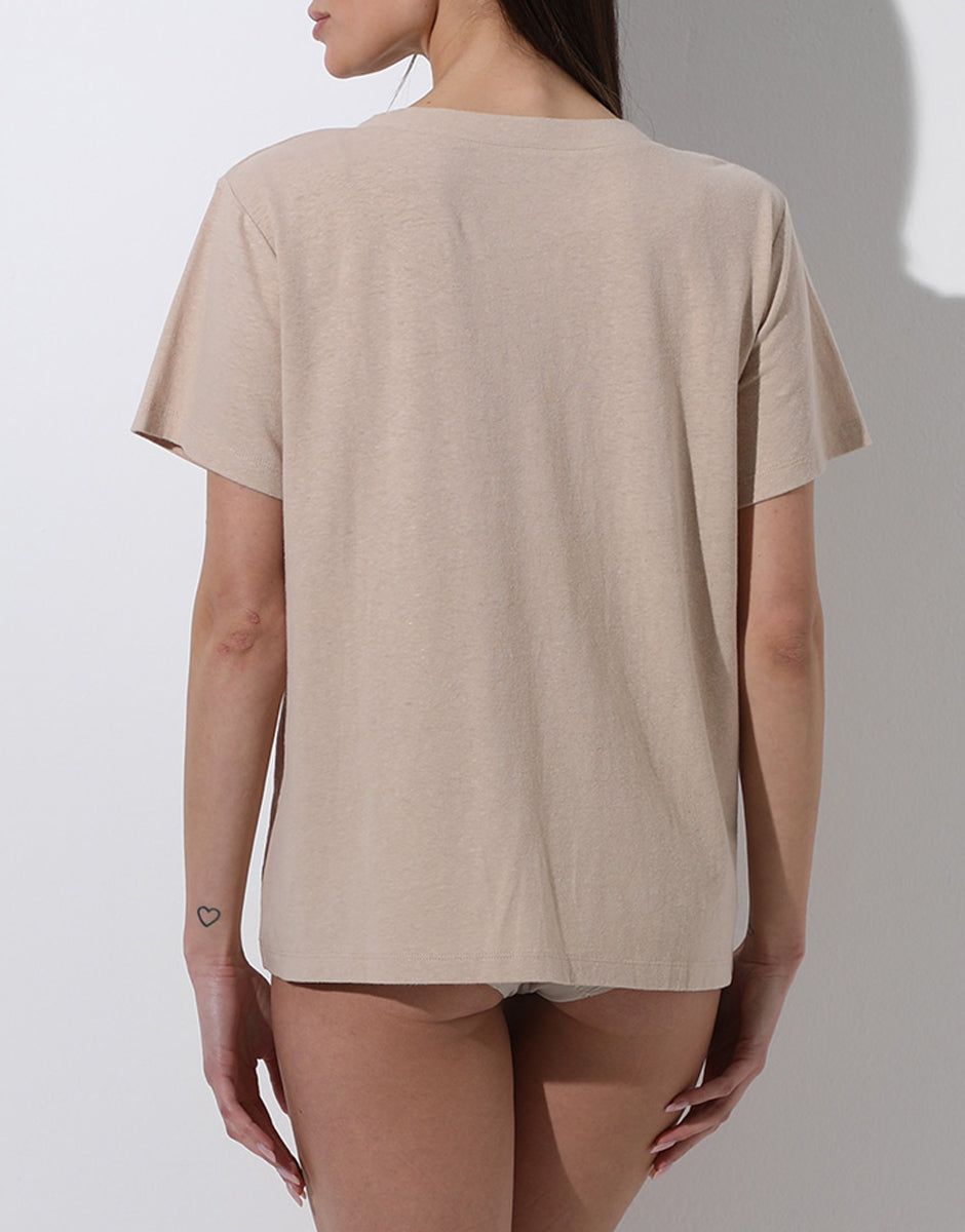 Lovable Basic Soul Cotton Linen maglia scollo V 2/S cappuccino cotone lino