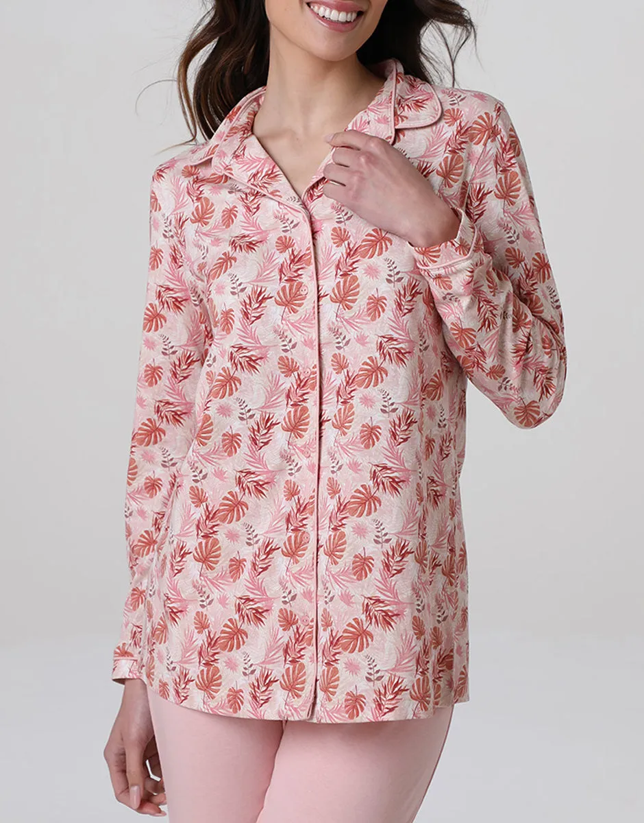 Lovable Basic Soul Pigiama Lungo Aperto in Jersey rosa polvere stampato