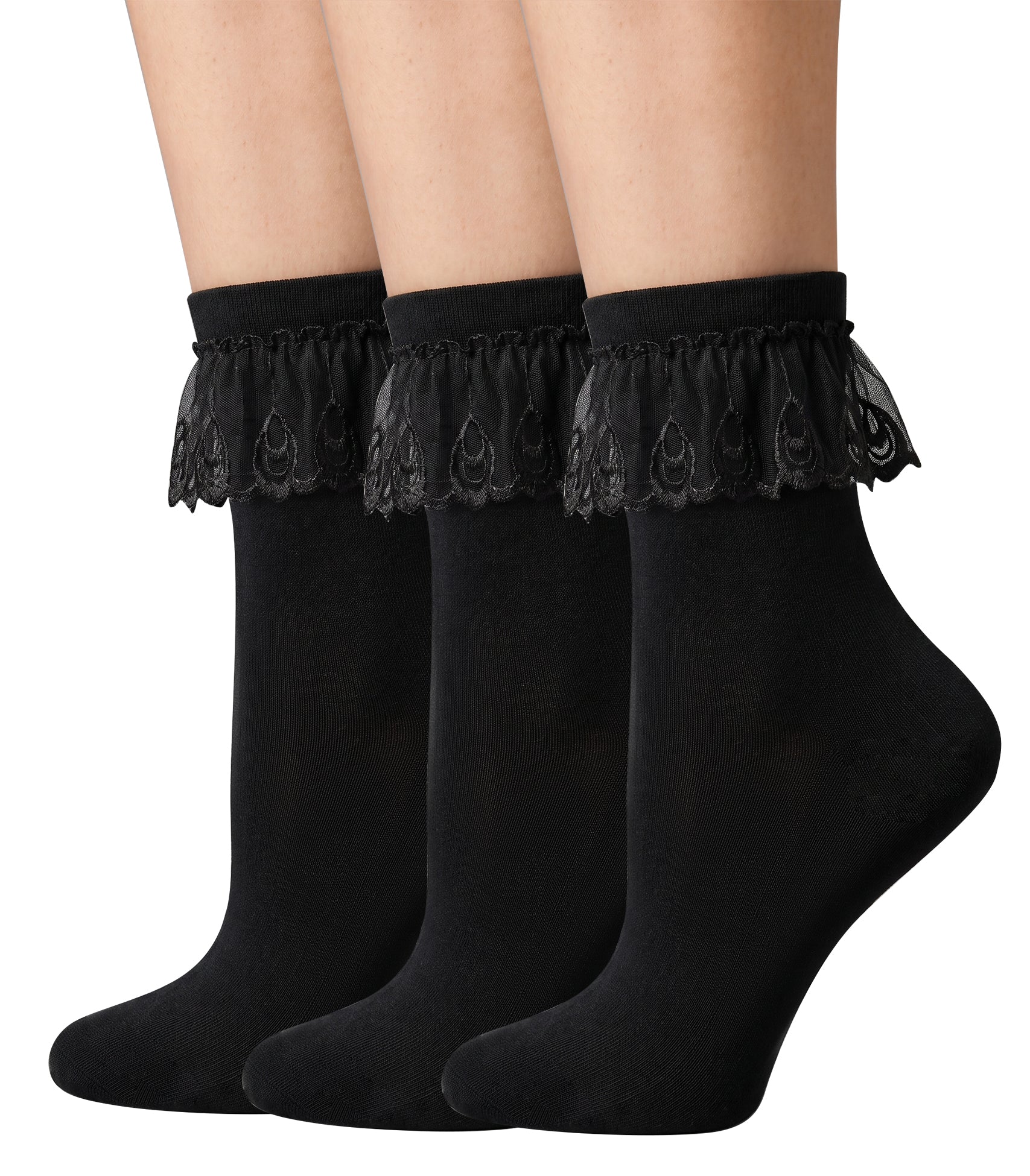 RSLOVE Socks 3 Pairs Lace Trim Ruffle calzini in pizzo bianchi 3 paia