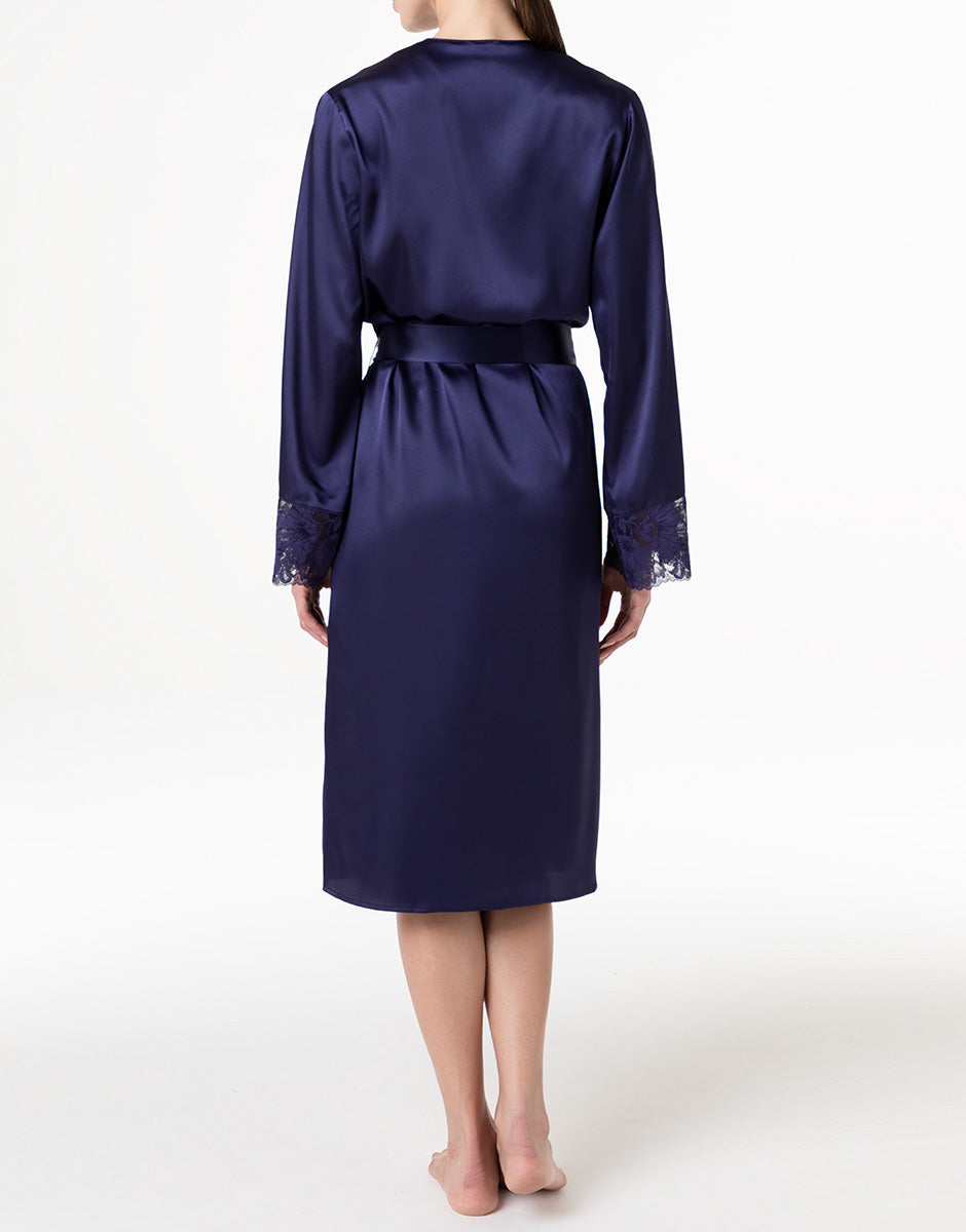 Lovable Basic Soul vestaglia in satin blu notte con pizzo